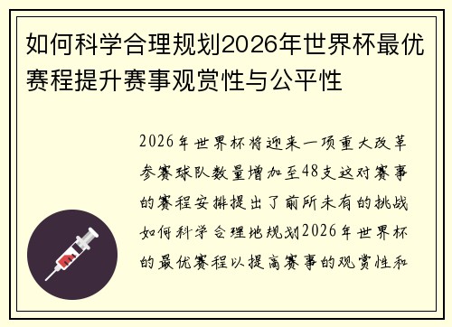 如何科学合理规划2026年世界杯最优赛程提升赛事观赏性与公平性
